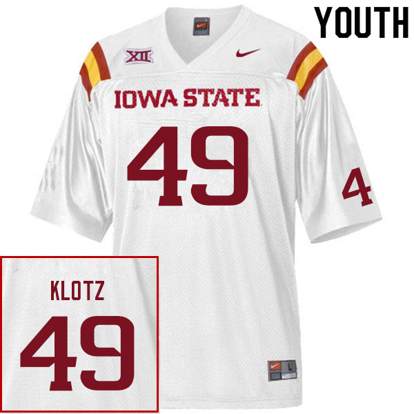Youth #49 Stevo Klotz Iowa State Cyclones College Football Jerseys Sale-White - Click Image to Close